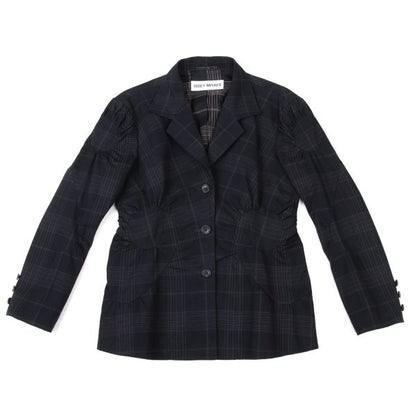 ISSEY MIYAKE Cotton Gathered Patch Check Jacket Blue Size 3