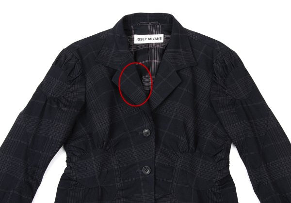 ISSEY MIYAKE Cotton Gathered Patch Check Jacket Blue Size 3