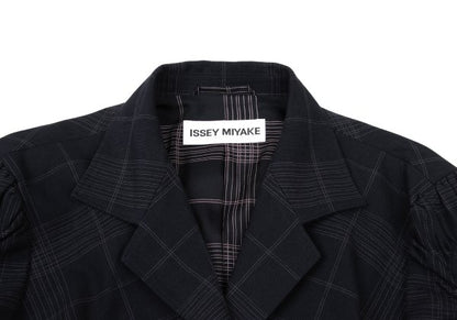 ISSEY MIYAKE Cotton Gathered Patch Check Jacket Blue Size 3
