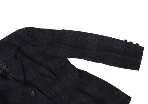 ISSEY MIYAKE Cotton Gathered Patch Check Jacket Blue Size 3