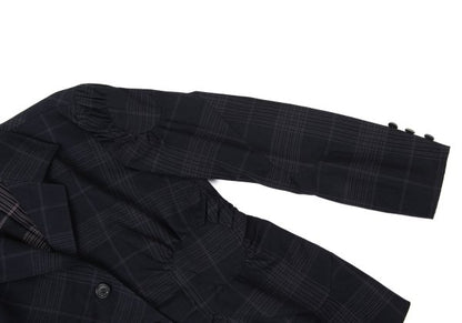 ISSEY MIYAKE Cotton Gathered Patch Check Jacket Blue Size 3