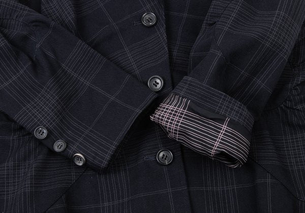 ISSEY MIYAKE Cotton Gathered Patch Check Jacket Blue Size 3