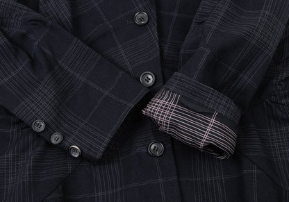 ISSEY MIYAKE Cotton Gathered Patch Check Jacket Blue Size 3