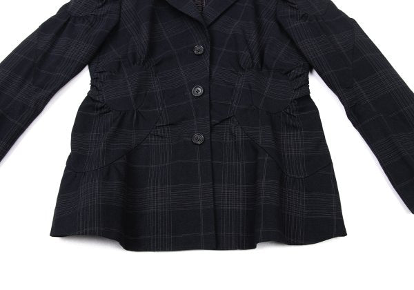 ISSEY MIYAKE Cotton Gathered Patch Check Jacket Blue Size 3