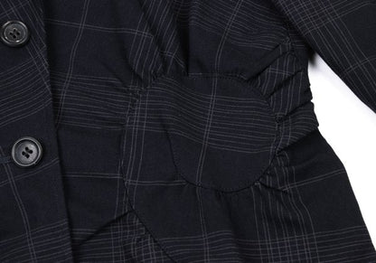ISSEY MIYAKE Cotton Gathered Patch Check Jacket Blue Size 3