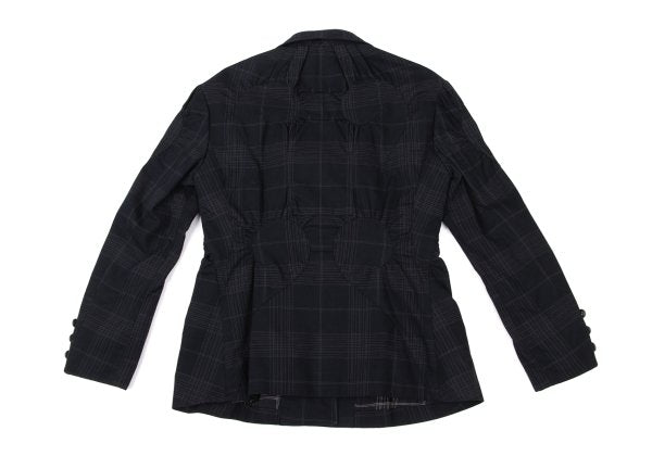 ISSEY MIYAKE Cotton Gathered Patch Check Jacket Blue Size 3