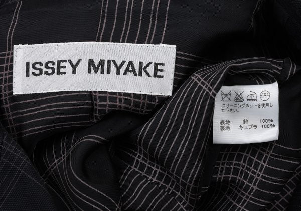 ISSEY MIYAKE Cotton Gathered Patch Check Jacket Blue Size 3