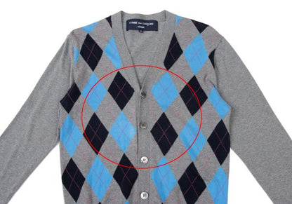 COMME des GARCONS HOMME Argyle Cotton Cardigan Gray Size S