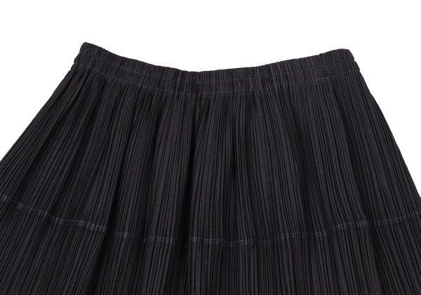 ISSEY MIYAKE Cutwork Mesh Pleated Black Polyester Skirt Size L