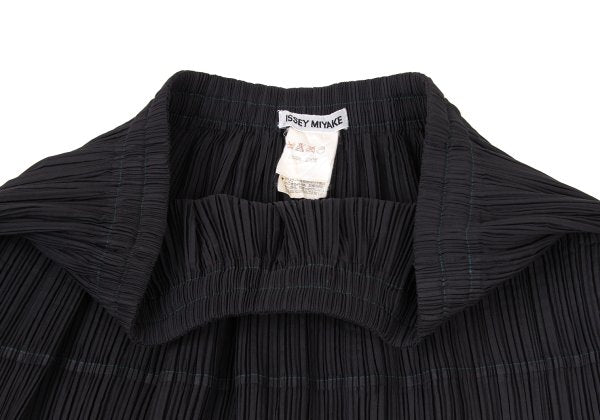 ISSEY MIYAKE Cutwork Mesh Pleated Black Polyester Skirt Size L