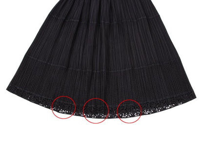 ISSEY MIYAKE Cutwork Mesh Pleated Black Polyester Skirt Size L