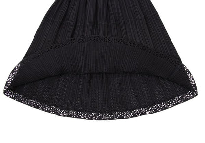 ISSEY MIYAKE Cutwork Mesh Pleated Black Polyester Skirt Size L