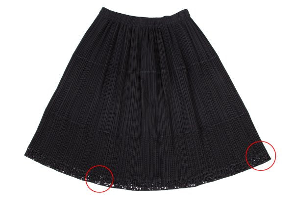 ISSEY MIYAKE Cutwork Mesh Pleated Black Polyester Skirt Size L