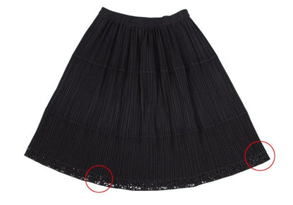 ISSEY MIYAKE Cutwork Mesh Pleated Black Polyester Skirt Size L