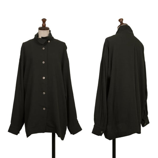 ISSEY MIYAKE PERMANENTE Cotton Silk Stand Shirt Black Size M