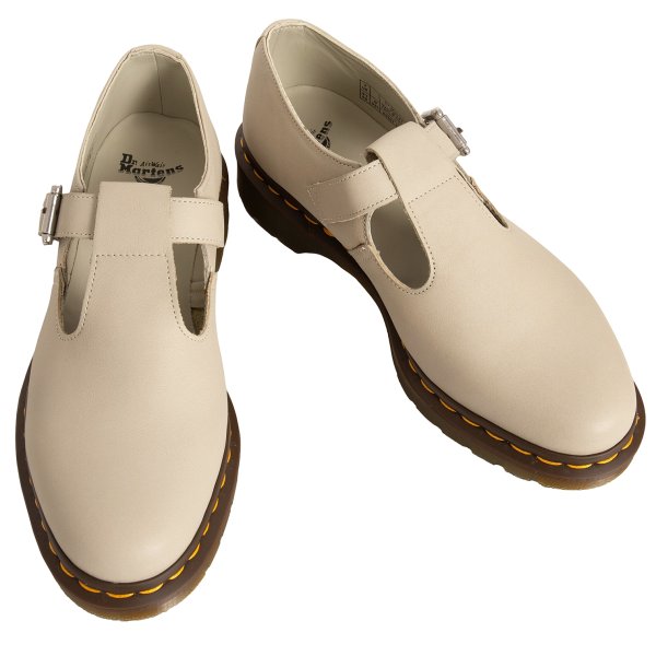 Dr.Martens POLLEY T-Bar Leather Shoes Greige Sneakers Size UK7 (26cm)