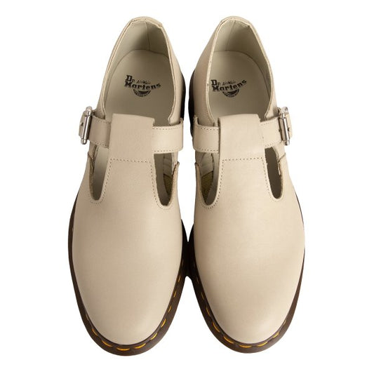 Dr.Martens POLLEY T-Bar Leather Shoes Greige Sneakers Size UK7 (26cm)
