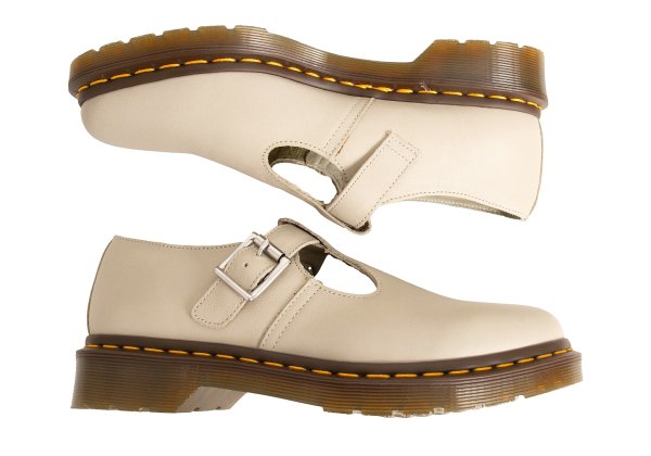 Dr.Martens POLLEY T-Bar Leather Shoes Greige Sneakers Size UK7 (26cm)