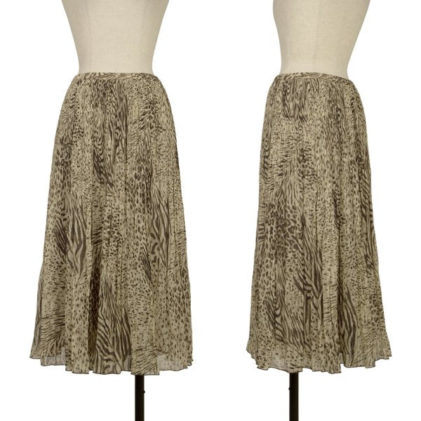 K OF KRIZIA Animal Print Pleated Skirt Beige Size 40