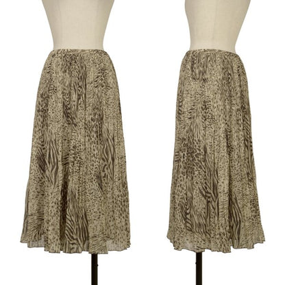 K OF KRIZIA Animal Print Pleated Skirt Beige Size 40
