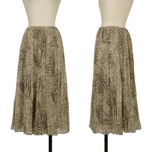 K OF KRIZIA Animal Print Pleated Skirt Beige Size 40