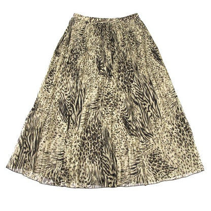 K OF KRIZIA Animal Print Pleated Skirt Beige Size 40