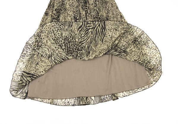 K OF KRIZIA Animal Print Pleated Skirt Beige Size 40