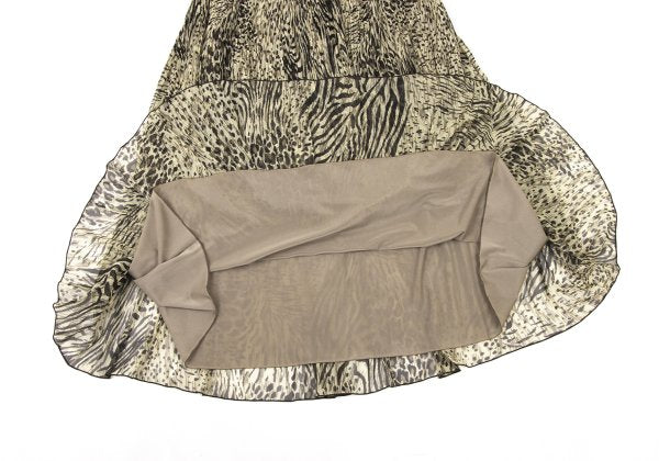 K OF KRIZIA Animal Print Pleated Skirt Beige Size 40
