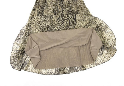 K OF KRIZIA Animal Print Pleated Skirt Beige Size 40