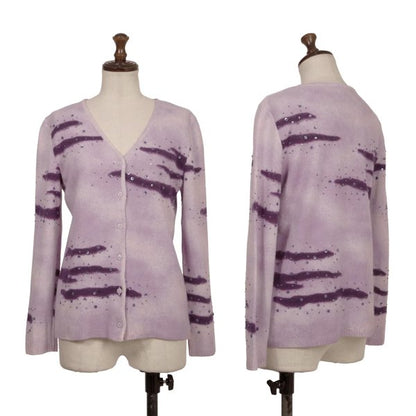 K OF KRIZIA Angora Wool Sequin Knit Cardigan Purple Size 40