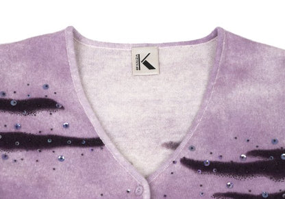 K OF KRIZIA Angora Wool Sequin Knit Cardigan Purple Size 40