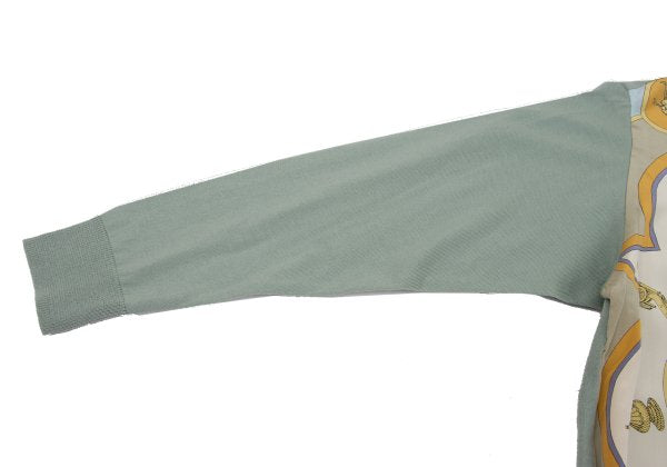 YOSHIE INABA Silk Scarf Print Panel Sweater Green Size M