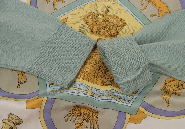 YOSHIE INABA Silk Scarf Print Panel Sweater Green Size M
