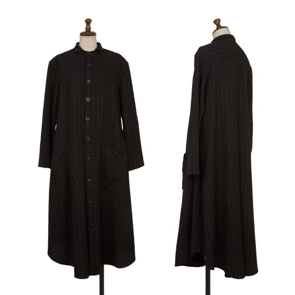 Y's Wool Brushed Stripe Stand Collar Dress Black Size 2