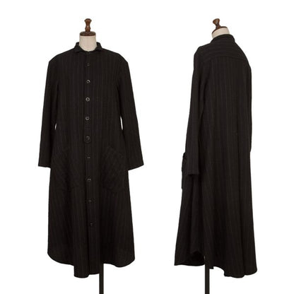 Y's Wool Brushed Stripe Stand Collar Dress Black Size 2