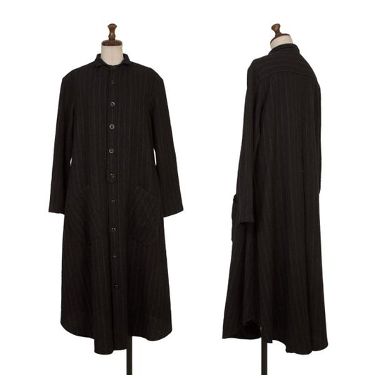 Y's Wool Brushed Stripe Stand Collar Dress Black Size 2