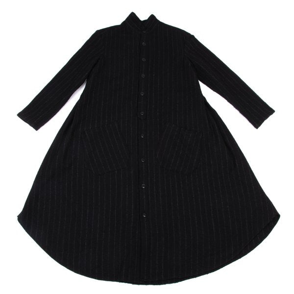 Y's Wool Brushed Stripe Stand Collar Dress Black Size 2