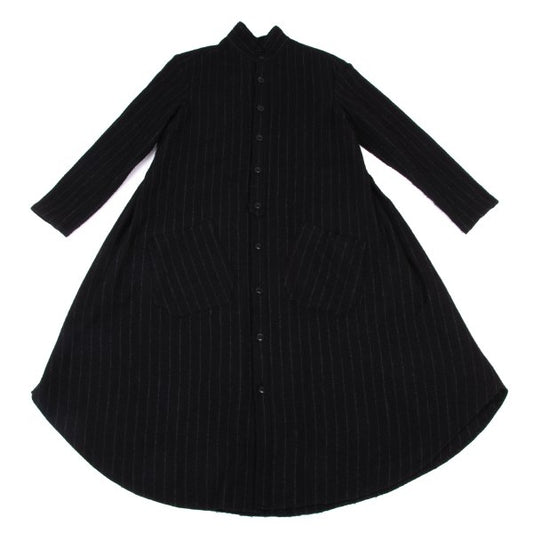 Y's Wool Brushed Stripe Stand Collar Dress Black Size 2