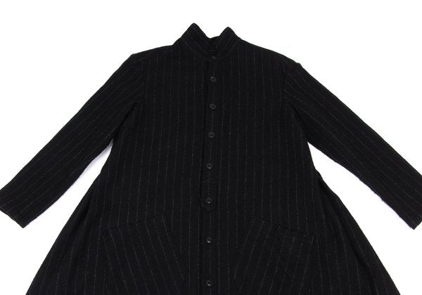 Y's Wool Brushed Stripe Stand Collar Dress Black Size 2