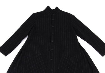 Y's Wool Brushed Stripe Stand Collar Dress Black Size 2