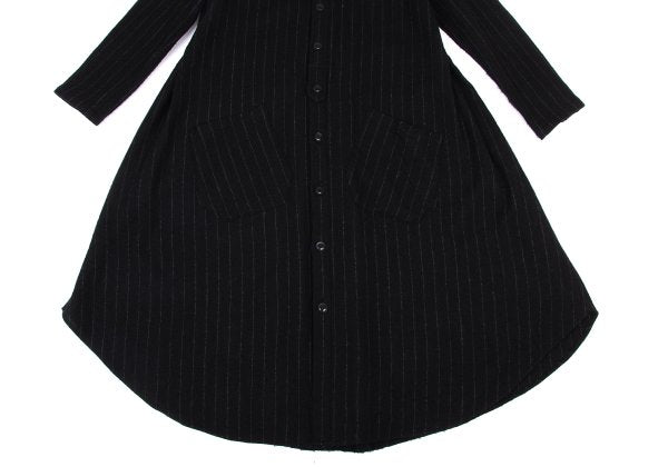 Y's Wool Brushed Stripe Stand Collar Dress Black Size 2