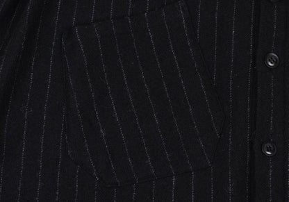 Y's Wool Brushed Stripe Stand Collar Dress Black Size 2