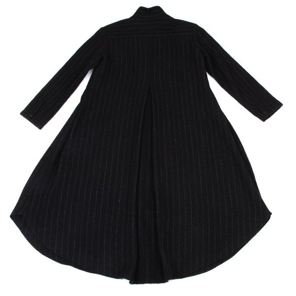 Y's Wool Brushed Stripe Stand Collar Dress Black Size 2
