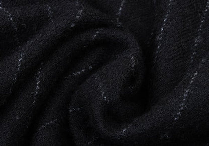 Y's Wool Brushed Stripe Stand Collar Dress Black Size 2