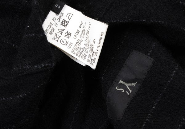Y's Wool Brushed Stripe Stand Collar Dress Black Size 2