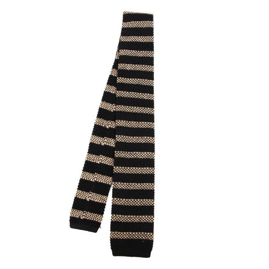 CDG Homme Cotton Border Knit Tie Black Beige