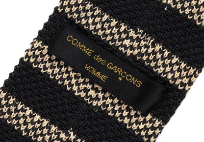 CDG Homme Cotton Border Knit Tie Black Beige