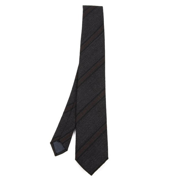 COMME des GARCONS HOMME Regimental Wool Charcoal Bordeaux Tie