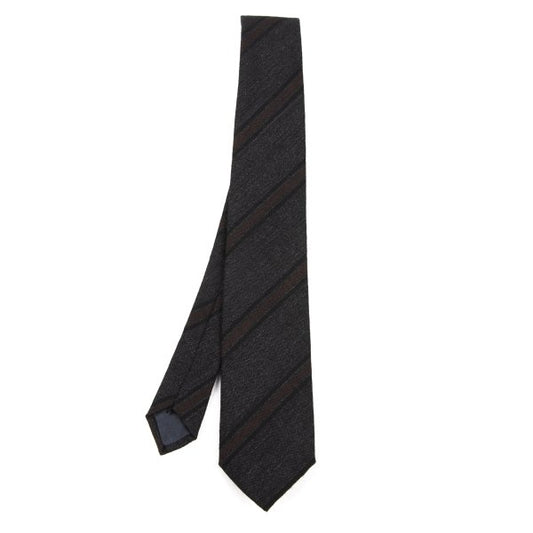 COMME des GARCONS HOMME Regimental Wool Charcoal Bordeaux Tie