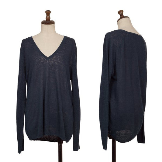 Theory Linen Rayon V-Neck Knit Sweater Navy Size S